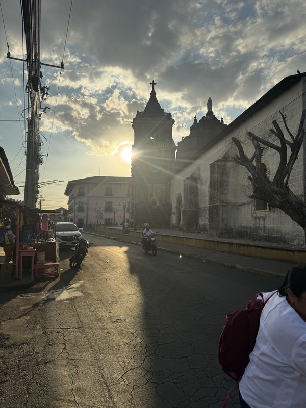 A colonial street at sunset, Nicaragua