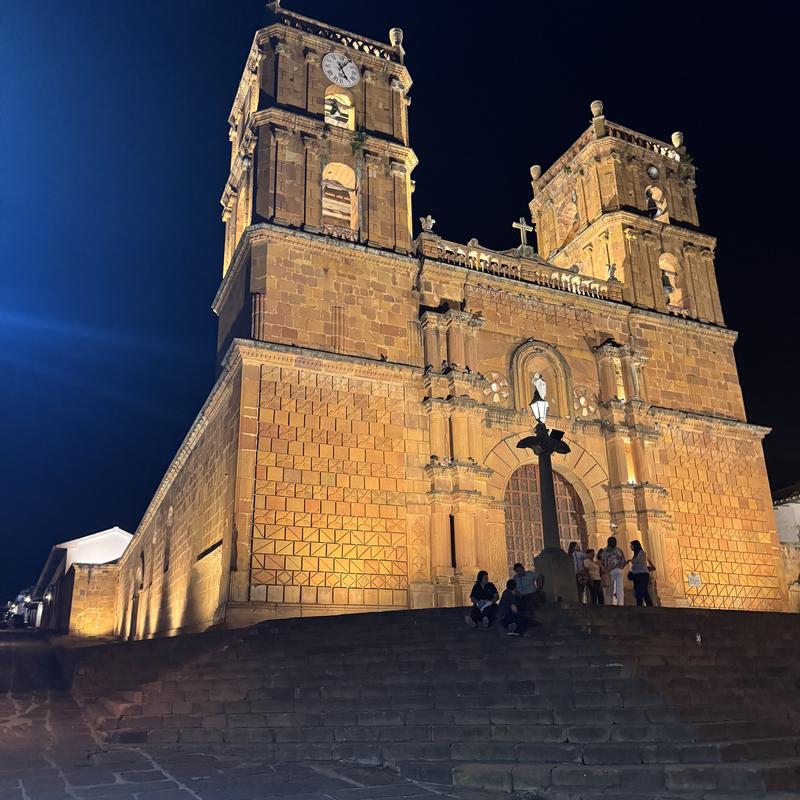 A lit-up colonial church, Boyacá